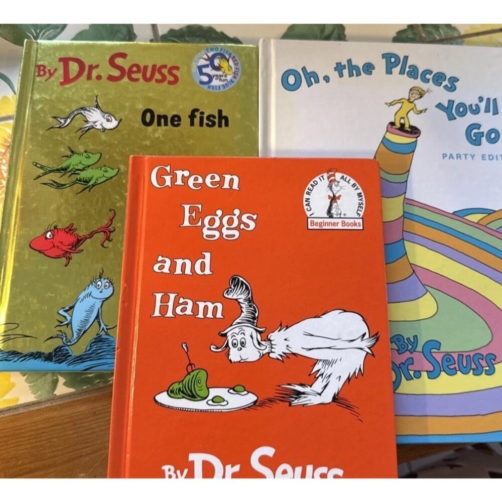 3 Lot 1990 Oh, The Places You’ll Go 1988One Fish Green Eggs Dr. Suess Hardcover